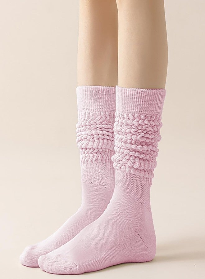 PLZSITDOWN Slouchy Socks for Women Stretchy Knee-High Scrunch Soft Long Slouch Boot Socks Pink - Image 4